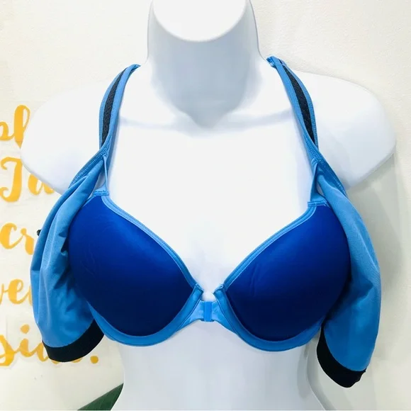 VICTORA’S SECRET X SPORT Blue Black Racerback Underwire Zip Front Sports… - Picture 6 of 14